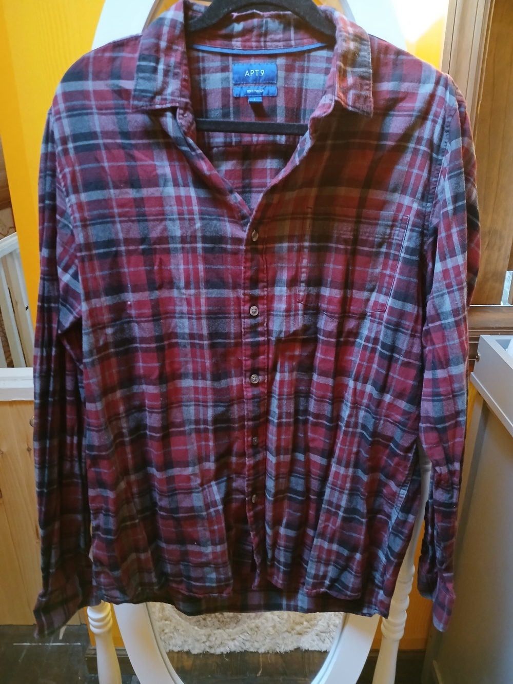 Apt. 9 Men's Burgundy and Black Plaid Button-Down Shirt